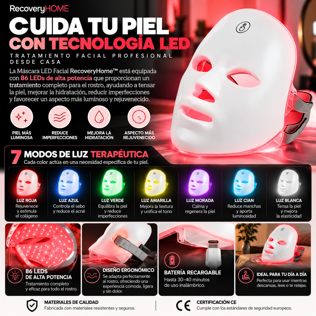 MASCARA LED FACIAL RECOVERYHOME